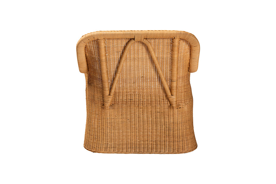 bali & pari Cesar Natural Rattan Chaise Lounge Chair with Cushion - Handwoven Wicker Accent Lounger with Rounded Backrest and Arms for Living Room, Bedroom or Sunroom