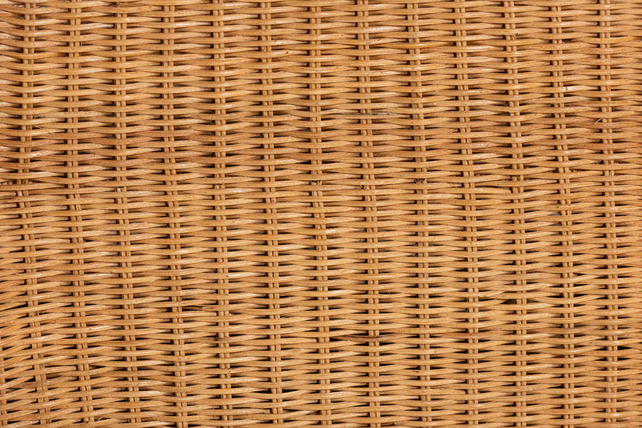 bali & pari Cesar Natural Rattan Chaise Lounge Chair with Cushion - Handwoven Wicker Accent Lounger with Rounded Backrest and Arms for Living Room, Bedroom or Sunroom