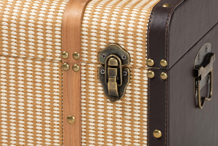 Baxton Studio Manton Storage Trunk - Decorative Storage Chest with Hinged Top and Woven Exterior for Living Room or Bedroom
