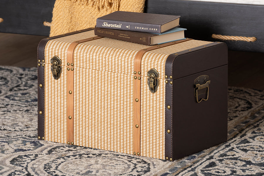 Baxton Studio Manton Storage Trunk - Decorative Storage Chest with Hinged Top and Woven Exterior for Living Room or Bedroom