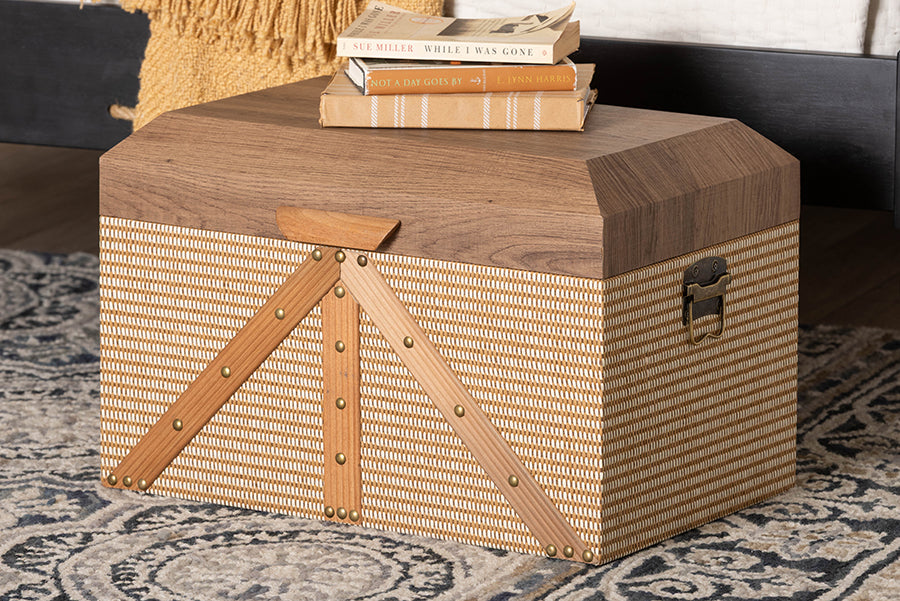 Baxton Studio Kande Storage Trunk - Decorative Storage Chest with Hinged Top and Woven Exterior for Living Room or Bedroom