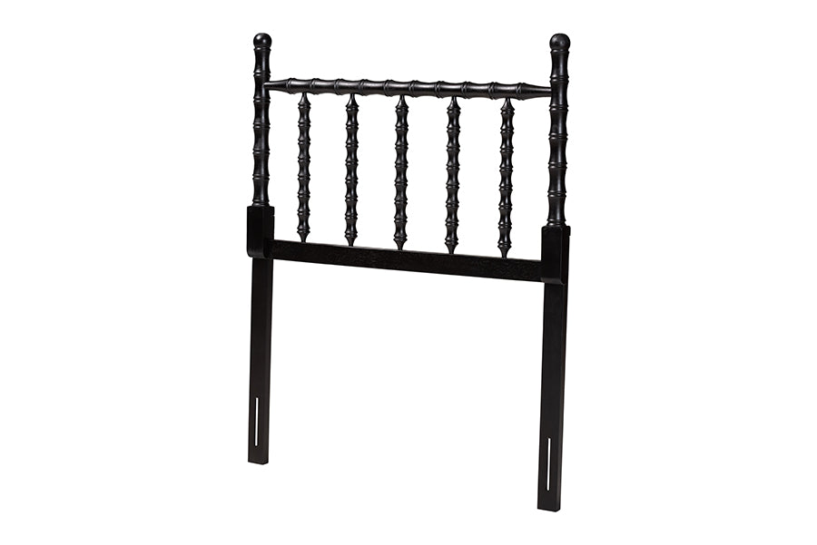 Baxton Studio Edaline Bamboo Motif Headboard - Crafted Wood Panel with Decorative Turned Spindle Design for Boho Costal Bedroom, Twin, Black