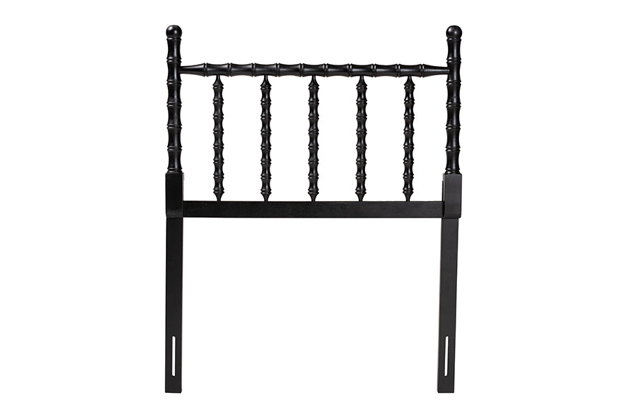 Baxton Studio Edaline Bamboo Motif Headboard - Crafted Wood Panel with Decorative Turned Spindle Design for Boho Costal Bedroom, Twin, Black