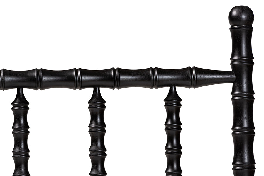 Baxton Studio Edaline Bamboo Motif Headboard - Crafted Wood Panel with Decorative Turned Spindle Design for Boho Costal Bedroom, Twin, Black