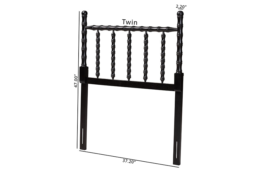 Baxton Studio Edaline Bamboo Motif Headboard - Crafted Wood Panel with Decorative Turned Spindle Design for Boho Costal Bedroom, Twin, Black