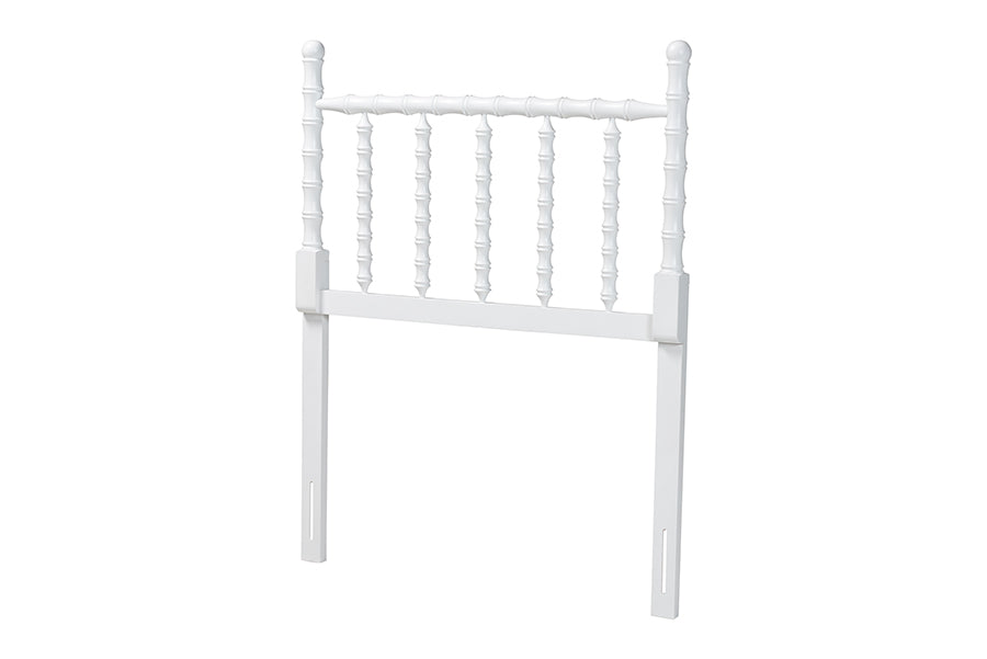 Baxton Studio Edaline Bamboo Motif Headboard - Crafted Wood Panel with Decorative Turned Spindle Design for Boho Costal Bedroom, Twin, White