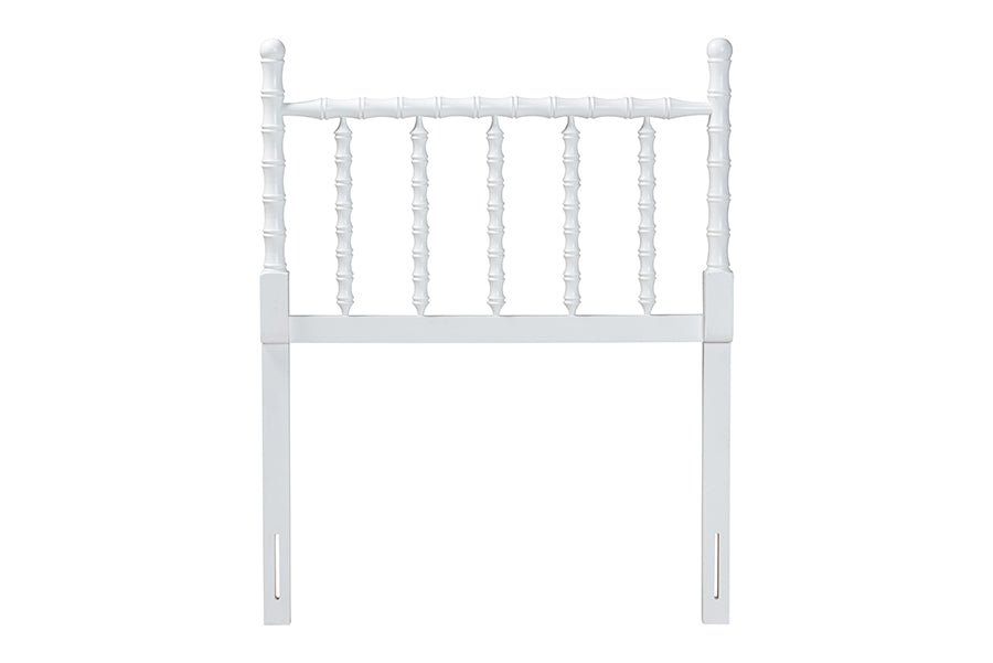 Baxton Studio Edaline Bamboo Motif Headboard - Crafted Wood Panel with Decorative Turned Spindle Design for Boho Costal Bedroom, Twin, White