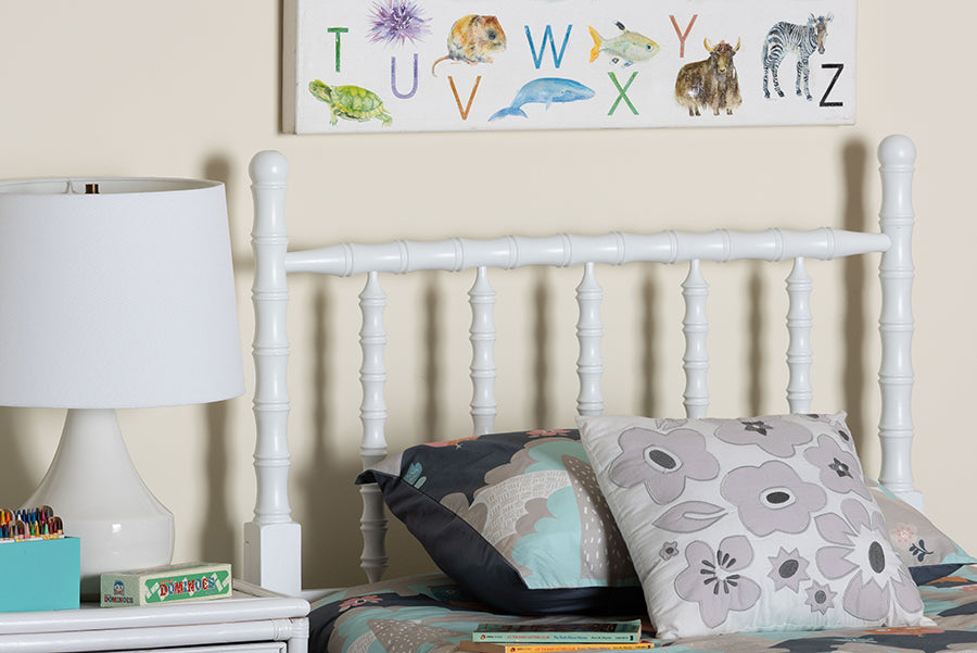 Baxton Studio Edaline Bamboo Motif Headboard - Crafted Wood Panel with Decorative Turned Spindle Design for Boho Costal Bedroom, Twin, White