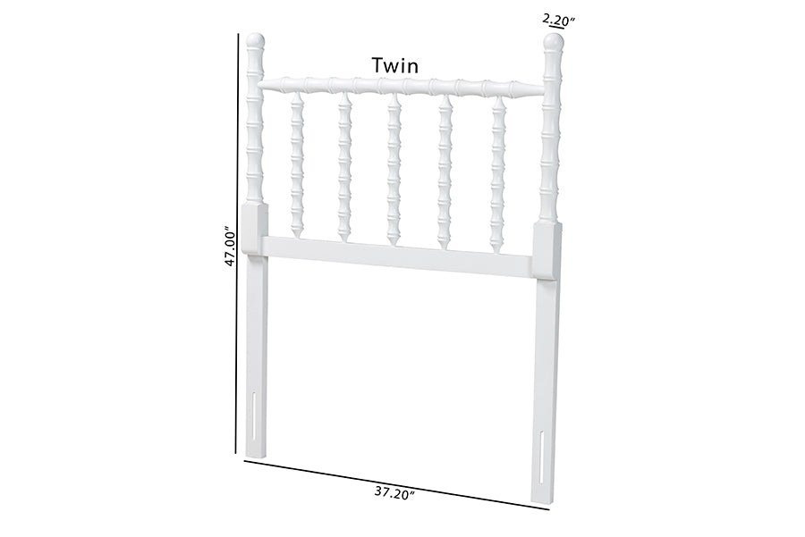 Baxton Studio Edaline Bamboo Motif Headboard - Crafted Wood Panel with Decorative Turned Spindle Design for Boho Costal Bedroom, Twin, White