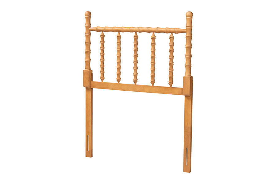 Baxton Studio Edaline Bamboo Motif Headboard - Crafted Wood Panel with Decorative Turned Spindle Design for Boho Costal Bedroom, Twin, Oak Brown