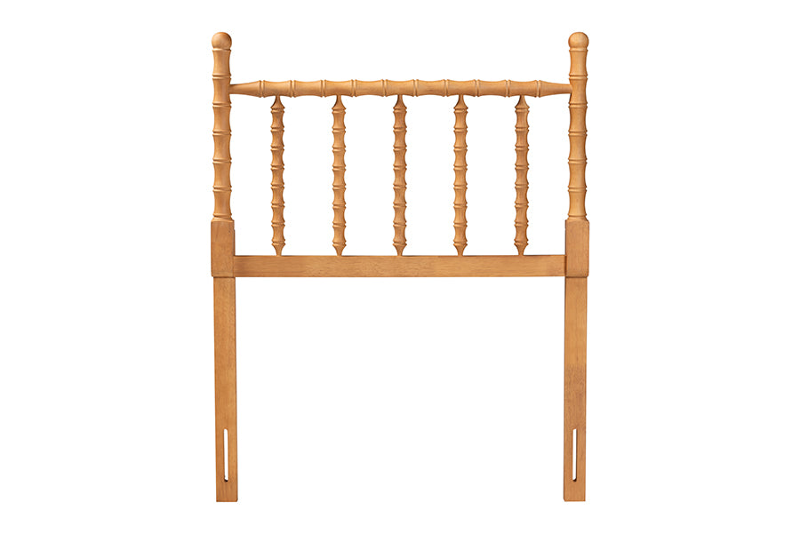 Baxton Studio Edaline Bamboo Motif Headboard - Crafted Wood Panel with Decorative Turned Spindle Design for Boho Costal Bedroom, Twin, Oak Brown