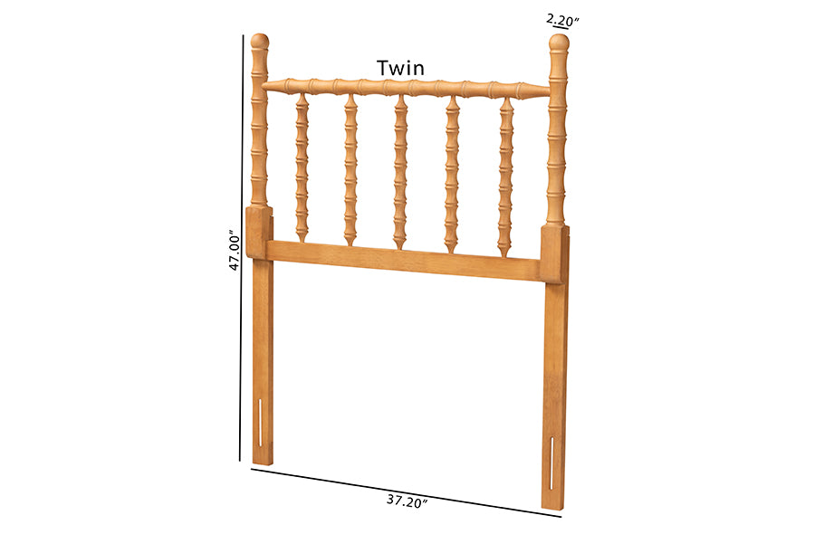 Baxton Studio Edaline Bamboo Motif Headboard - Crafted Wood Panel with Decorative Turned Spindle Design for Boho Costal Bedroom, Twin, Oak Brown