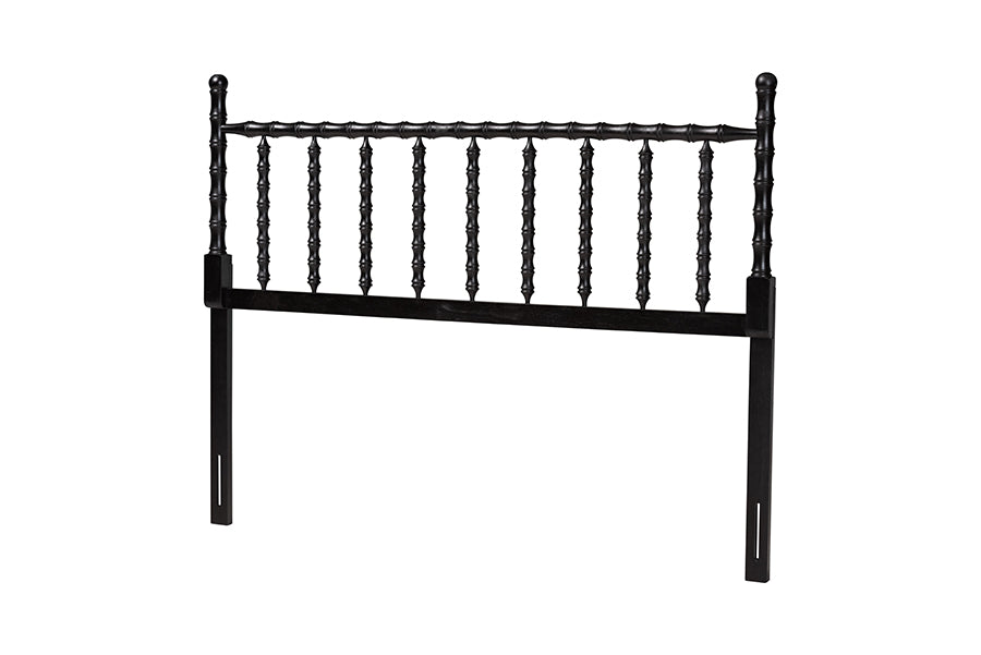 Baxton Studio Edaline Bamboo Motif Headboard - Crafted Wood Panel with Decorative Turned Spindle Design for Boho Costal Bedroom, King, Black