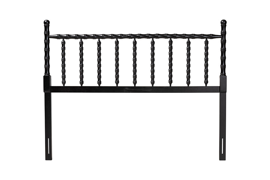 Baxton Studio Edaline Bamboo Motif Headboard - Crafted Wood Panel with Decorative Turned Spindle Design for Boho Costal Bedroom, King, Black
