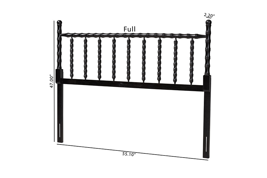 Baxton Studio Edaline Bamboo Motif Headboard - Crafted Wood Panel with Decorative Turned Spindle Design for Boho Costal Bedroom, Full, Black