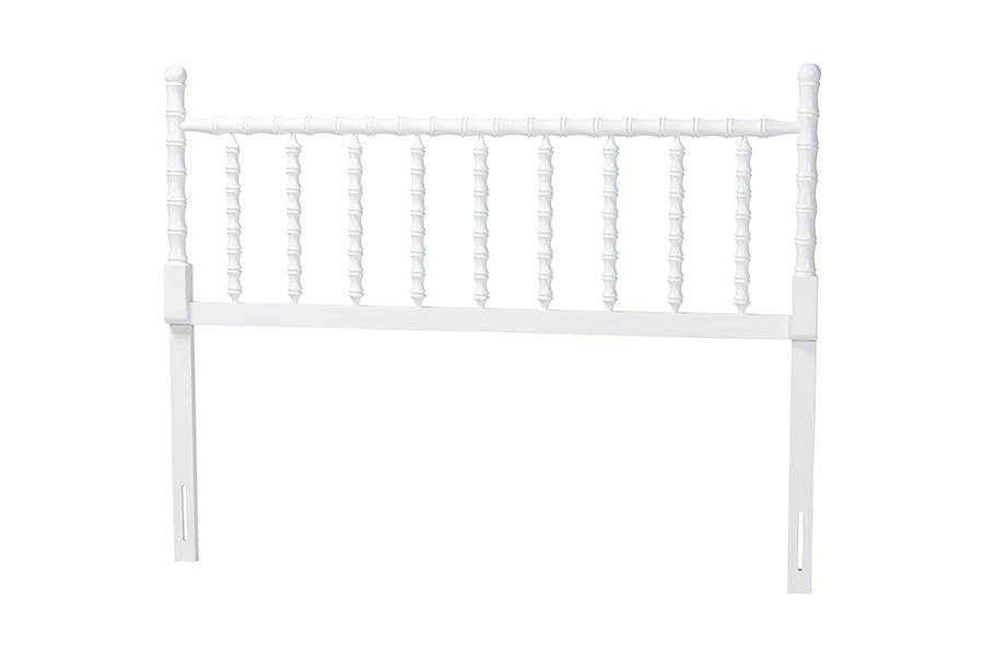 Baxton Studio Edaline Bamboo Motif Headboard - Crafted Wood Panel with Decorative Turned Spindle Design for Boho Costal Bedroom, Queen, White