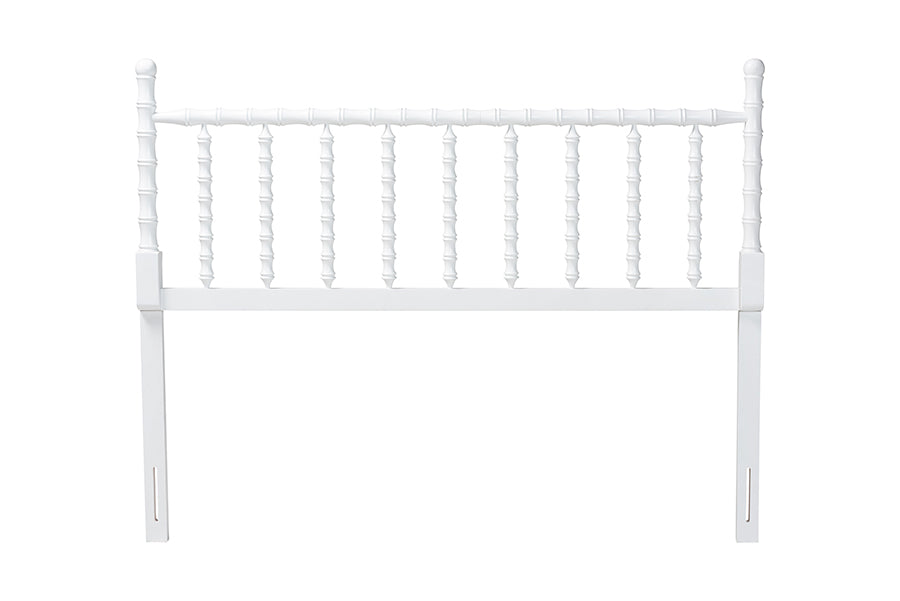 Baxton Studio Edaline Bamboo Motif Headboard - Crafted Wood Panel with Decorative Turned Spindle Design for Boho Costal Bedroom, Full, White