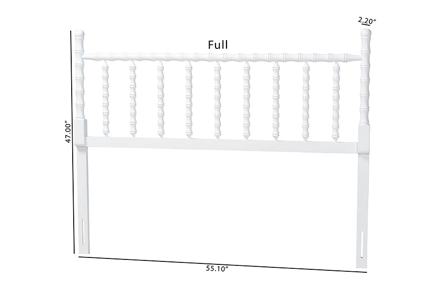 Baxton Studio Edaline Bamboo Motif Headboard - Crafted Wood Panel with Decorative Turned Spindle Design for Boho Costal Bedroom, Full, White