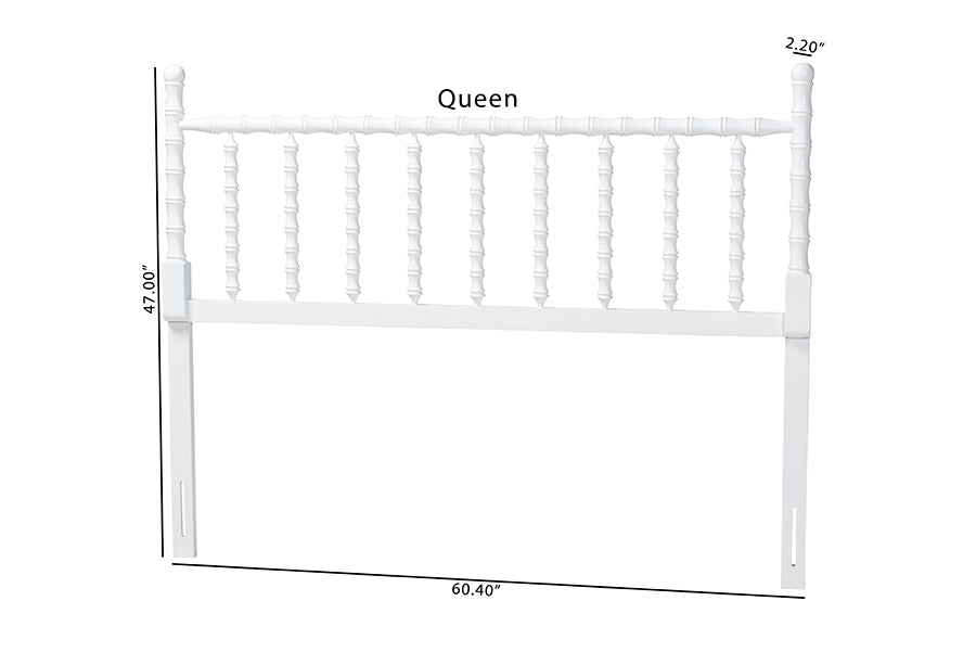 Baxton Studio Edaline Bamboo Motif Headboard - Crafted Wood Panel with Decorative Turned Spindle Design for Boho Costal Bedroom, King, White
