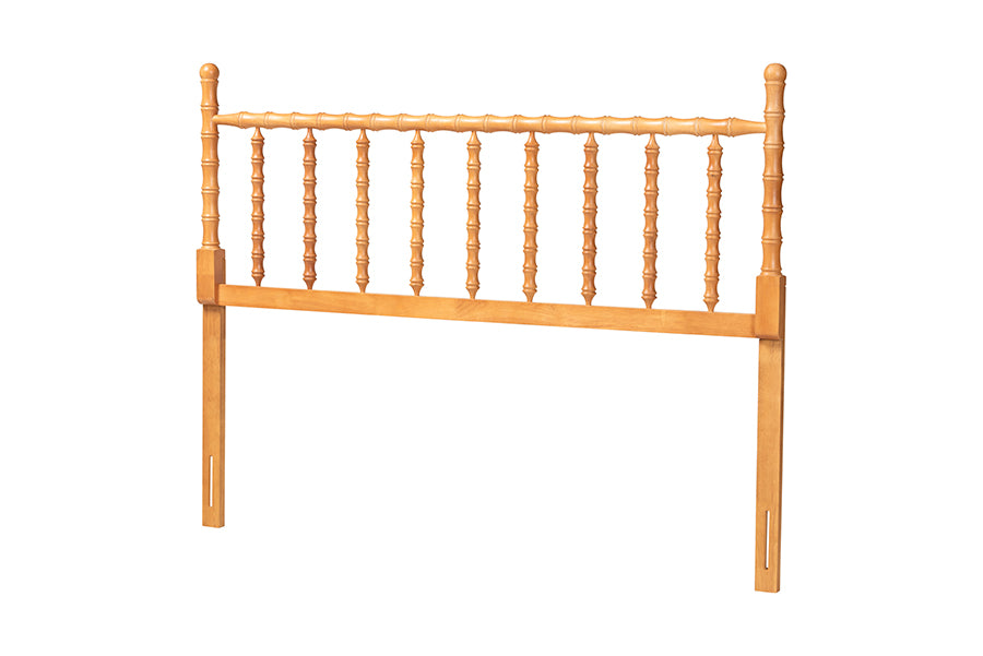 Baxton Studio Edaline Bamboo Motif Headboard - Crafted Wood Panel with Decorative Turned Spindle Design for Boho Costal Bedroom, Queen, Oak Brown