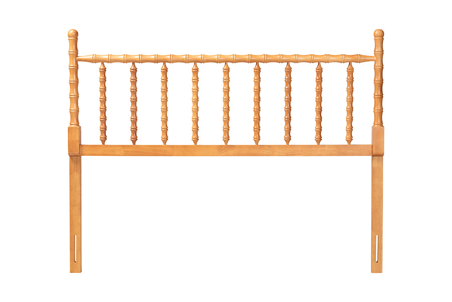 Baxton Studio Edaline Bamboo Motif Headboard - Crafted Wood Panel with Decorative Turned Spindle Design for Boho Costal Bedroom, King, Oak Brown