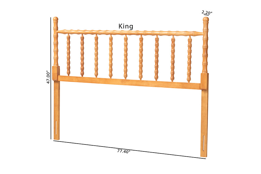 Baxton Studio Edaline Bamboo Motif Headboard - Crafted Wood Panel with Decorative Turned Spindle Design for Boho Costal Bedroom, Queen, Oak Brown