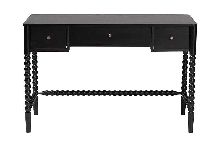 Baxton Studio Lucera Bobbin Writing Desk - 3-Drawer Home Office Desk with Spindle Frame, Black