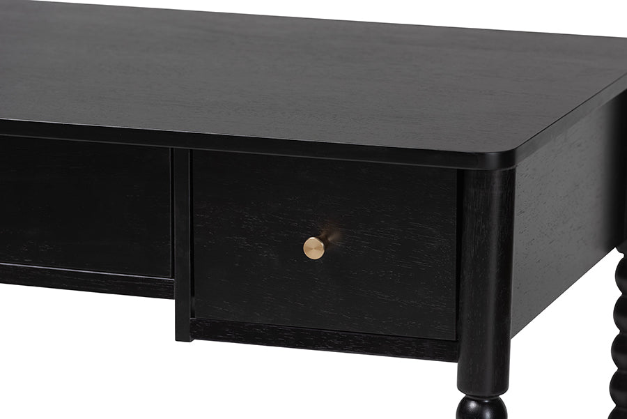 Baxton Studio Lucera Bobbin Writing Desk - 3-Drawer Home Office Desk with Spindle Frame, Black