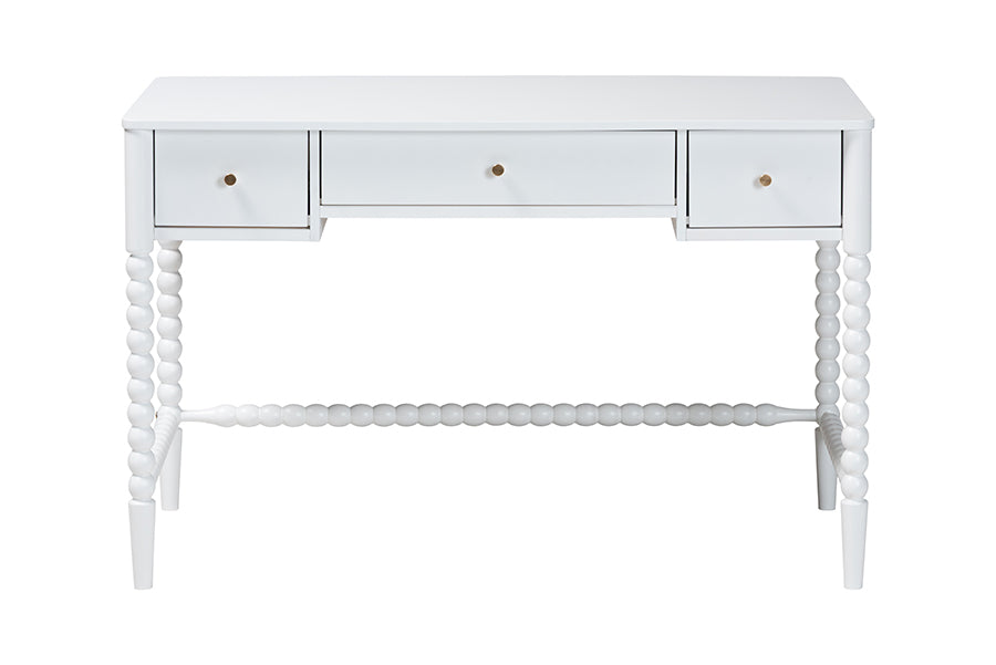 Baxton Studio Lucera Bobbin Writing Desk - 3-Drawer Home Office Desk with Spindle Frame, White