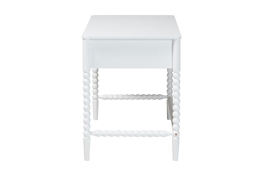 Baxton Studio Lucera Bobbin Writing Desk - 3-Drawer Home Office Desk with Spindle Frame, White