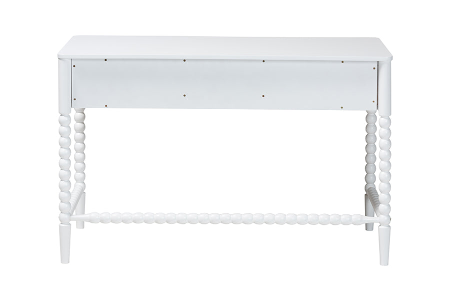 Baxton Studio Lucera Bobbin Writing Desk - 3-Drawer Home Office Desk with Spindle Frame, White