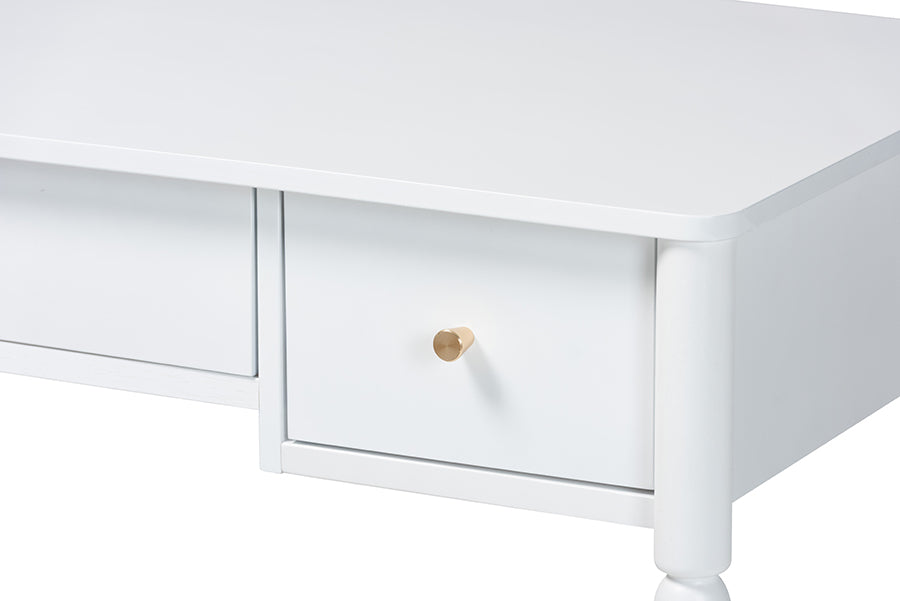 Baxton Studio Lucera Bobbin Writing Desk - 3-Drawer Home Office Desk with Spindle Frame, White