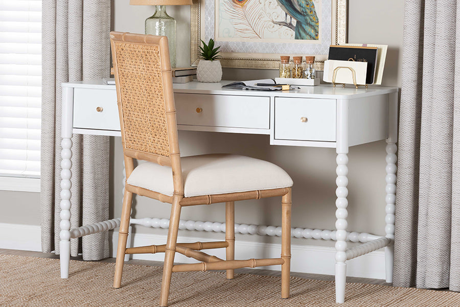 Baxton Studio Lucera Bobbin Writing Desk - 3-Drawer Home Office Desk with Spindle Frame, White