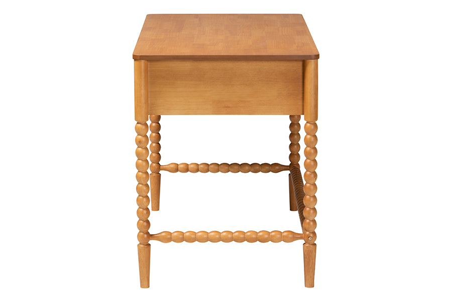 Baxton Studio Lucera Bobbin Writing Desk - 3-Drawer Home Office Desk with Spindle Frame, Oak Brown
