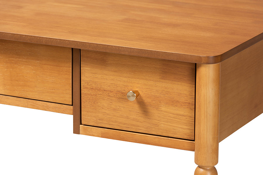 Baxton Studio Lucera Bobbin Writing Desk - 3-Drawer Home Office Desk with Spindle Frame, Oak Brown