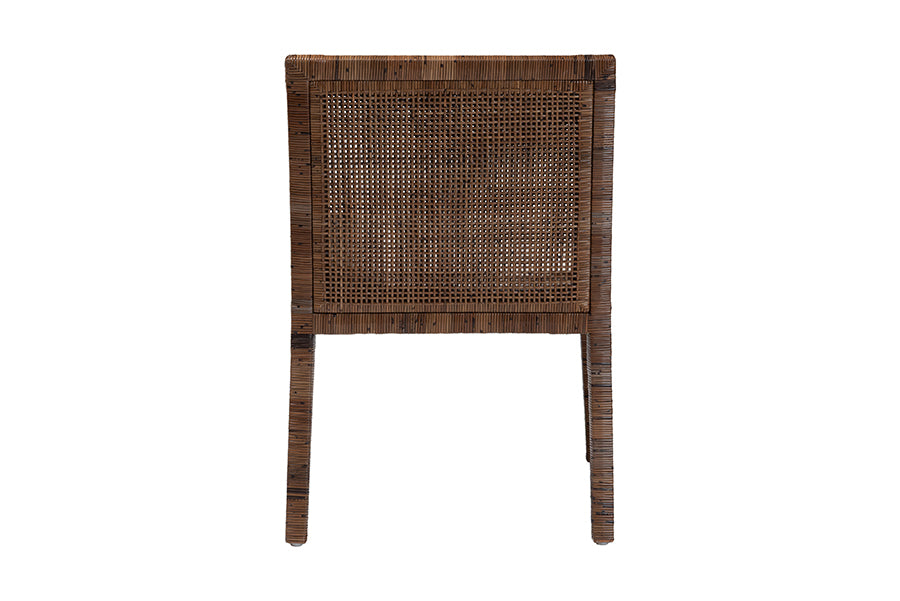 bali & pari Karis Rattan Dining Chair with Cushion - Handwoven Wicker Armchair with Mahogany Wood Frame, Coastal Boho Style Indoor Seating, Antique Coffee