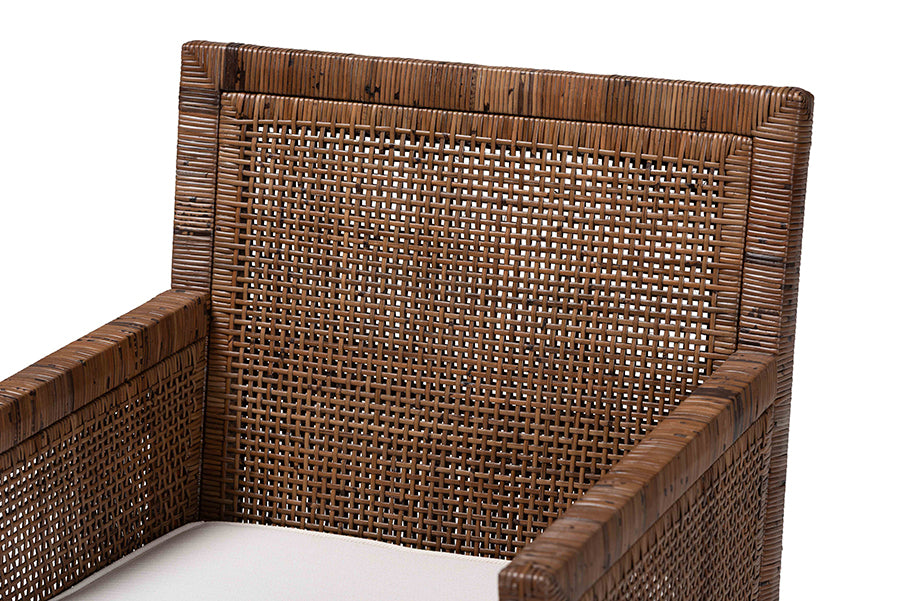 bali & pari Karis Rattan Dining Chair with Cushion - Handwoven Wicker Armchair with Mahogany Wood Frame, Coastal Boho Style Indoor Seating, Antique Coffee