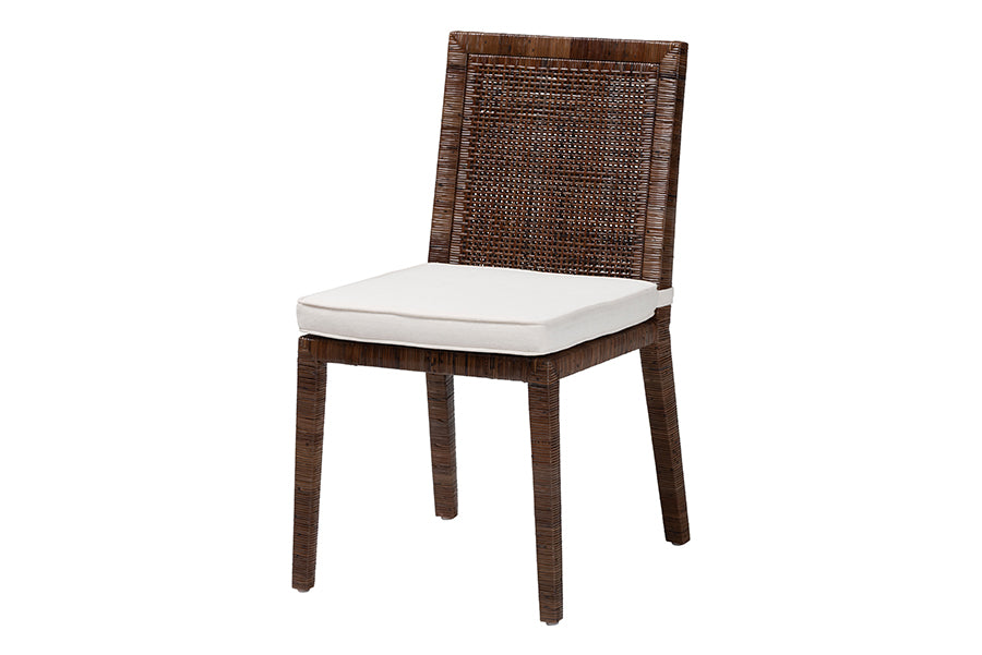 bali & pari Sofia Rattan Dining Chair with Cushion - Handwoven Wicker Side Chair with Mahogany Wood Frame, Coastal Boho Style Indoor Seating, Antique Coffee