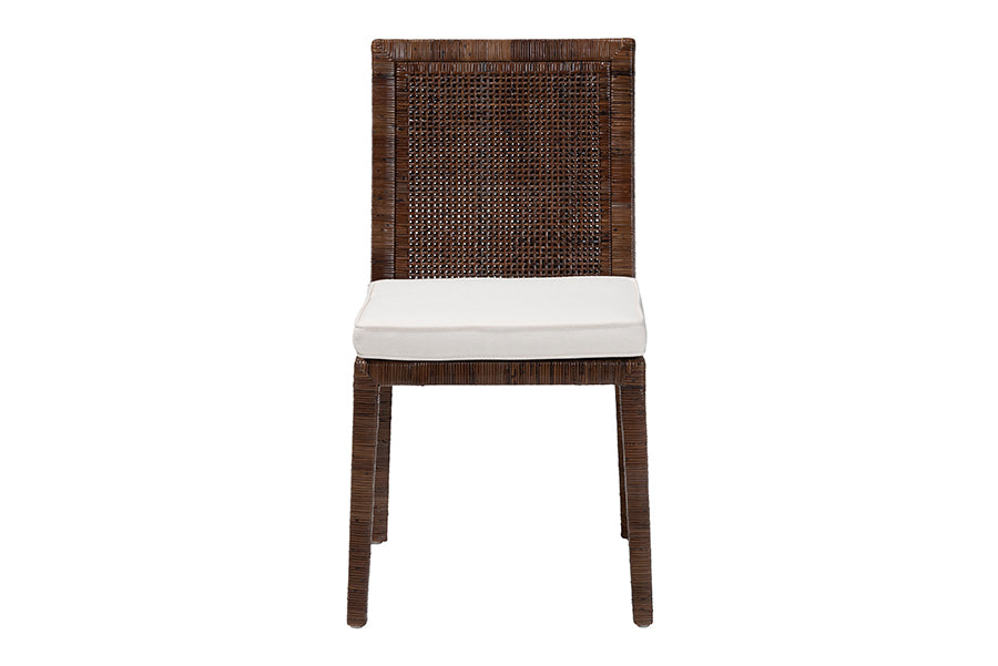 bali & pari Sofia Rattan Dining Chair with Cushion - Handwoven Wicker Side Chair with Mahogany Wood Frame, Coastal Boho Style Indoor Seating, Antique Coffee