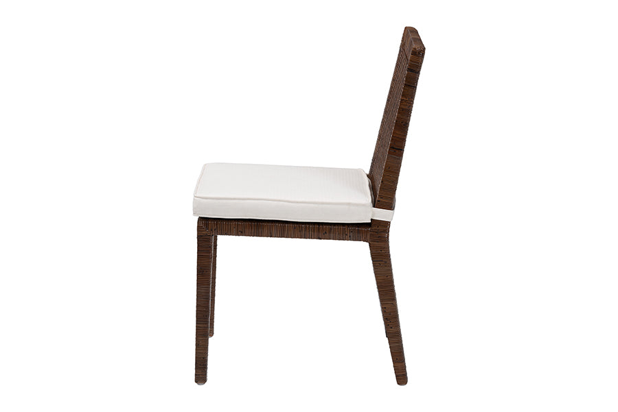 bali & pari Sofia Rattan Dining Chair with Cushion - Handwoven Wicker Side Chair with Mahogany Wood Frame, Coastal Boho Style Indoor Seating, Antique Coffee