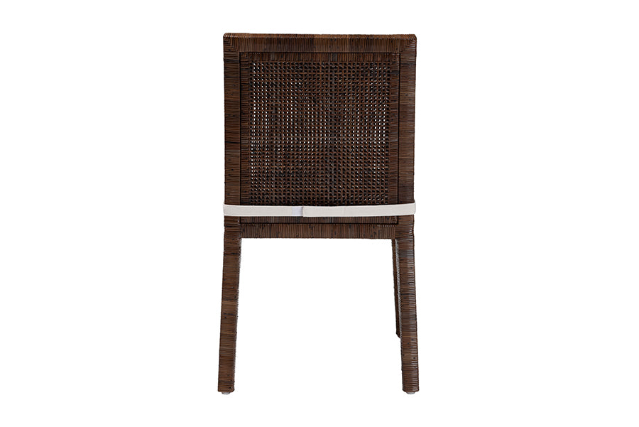bali & pari Sofia Rattan Dining Chair with Cushion - Handwoven Wicker Side Chair with Mahogany Wood Frame, Coastal Boho Style Indoor Seating, Antique Coffee