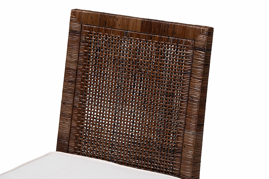 bali & pari Sofia Rattan Dining Chair with Cushion - Handwoven Wicker Side Chair with Mahogany Wood Frame, Coastal Boho Style Indoor Seating, Antique Coffee
