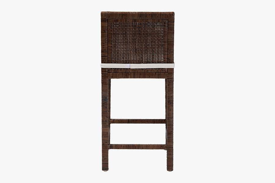 bali & pari Sofia Rattan Counter Stool with Mahogany Wood Frame - Handwoven Wicker Counter Height Chair with Cushion, Coastal Boho Style Kitchen Island Seating, Antique Coffee
