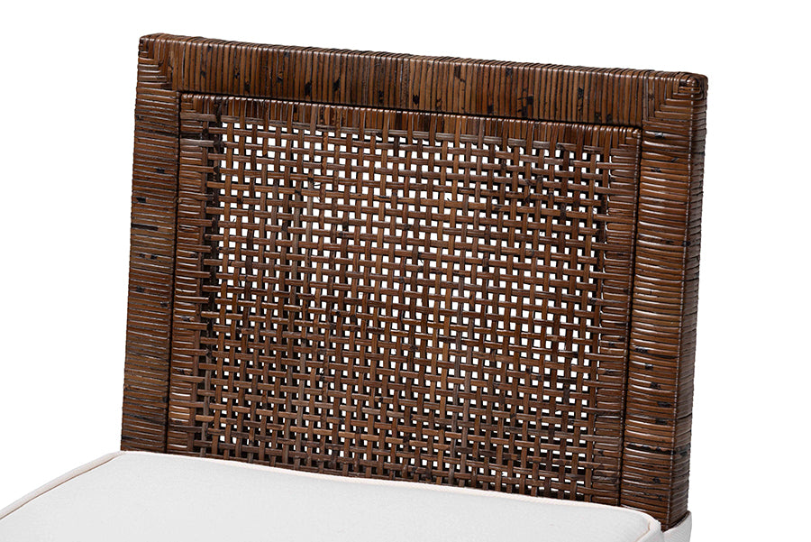 bali & pari Sofia Rattan Counter Stool with Mahogany Wood Frame - Handwoven Wicker Counter Height Chair with Cushion, Coastal Boho Style Kitchen Island Seating, Antique Coffee