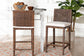 bali & pari Sofia Rattan Counter Stool with Mahogany Wood Frame - Handwoven Wicker Counter Height Chair with Cushion, Coastal Boho Style Kitchen Island Seating, Antique Coffee