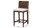 bali & pari Sofia Rattan Counter Stool with Mahogany Wood Frame - Handwoven Wicker Counter Height Chair with Cushion, Coastal Boho Style Kitchen Island Seating, Antique Coffee