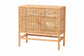 bali & pari Vivan Natural Rattan Storage Cabinet - 2-Tier Handwoven Wicker Accent Cabinet with Double Doors and Elevated Base, Natural Brown