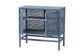 bali & pari Vivan Natural Rattan Storage Cabinet - 2-Tier Handwoven Wicker Accent Cabinet with Double Doors and Elevated Base, Navy Blue