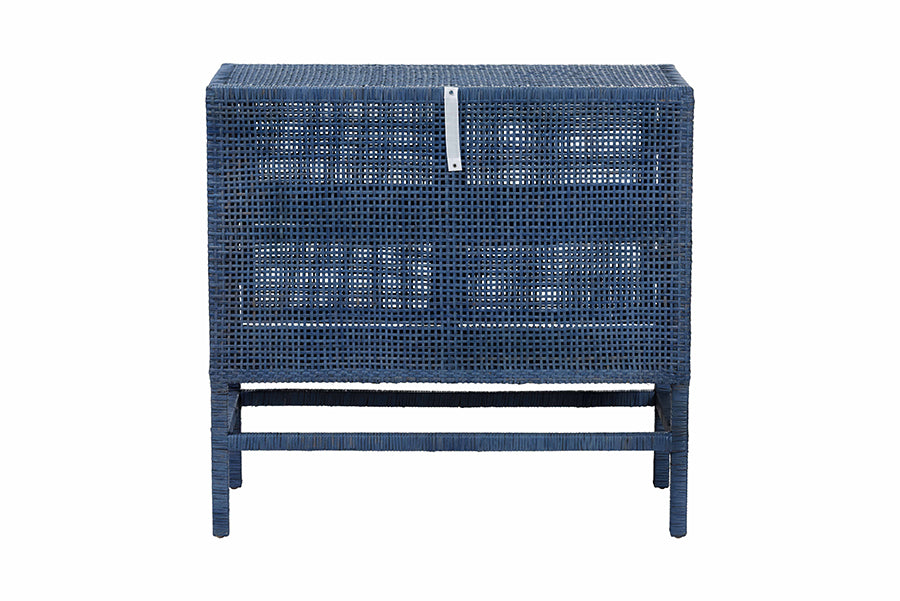 bali & pari Vivan Natural Rattan Storage Cabinet - 2-Tier Handwoven Wicker Accent Cabinet with Double Doors and Elevated Base, Navy Blue