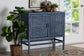 bali & pari Vivan Natural Rattan Storage Cabinet - 2-Tier Handwoven Wicker Accent Cabinet with Double Doors and Elevated Base, Navy Blue